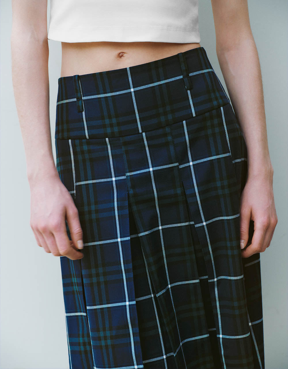 Pleated Plaid Midi A-Line Skirt