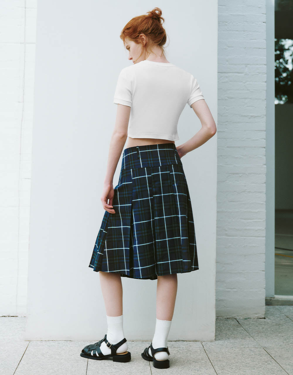 Pleated Plaid Midi A-Line Skirt