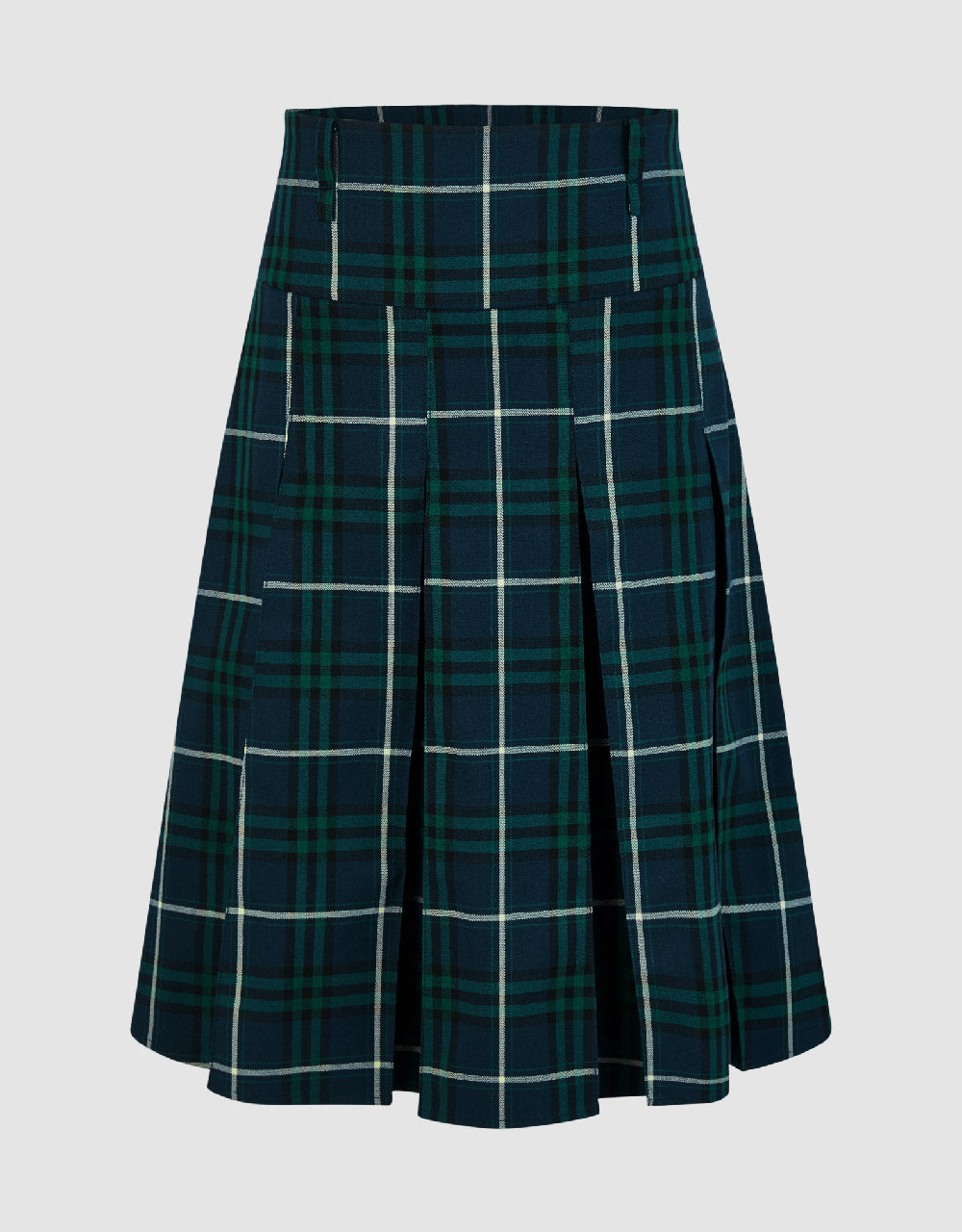 Pleated Plaid Midi A-Line Skirt