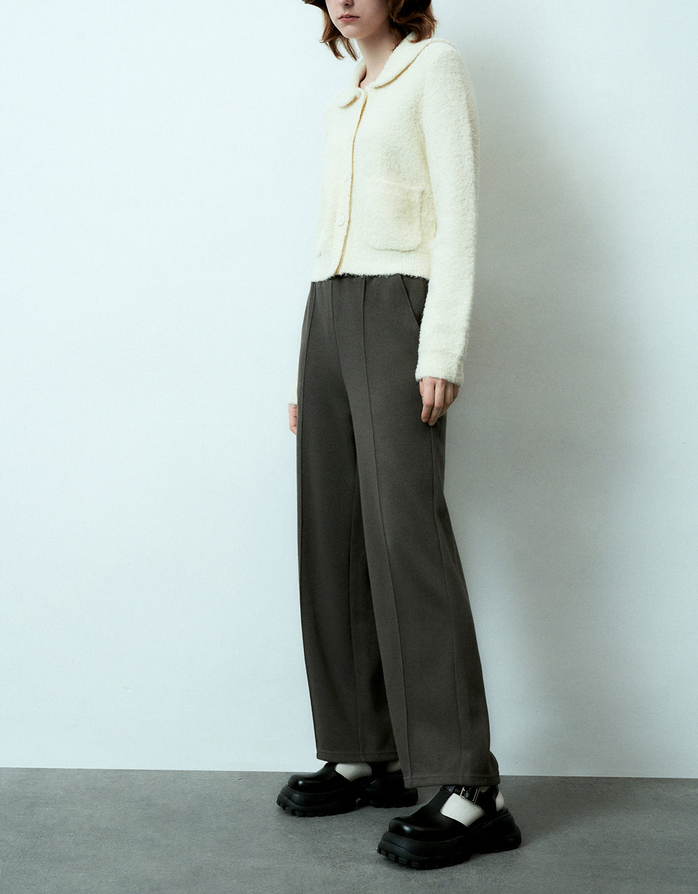 Drawstring Waist Knitted Wide-Leg Pants