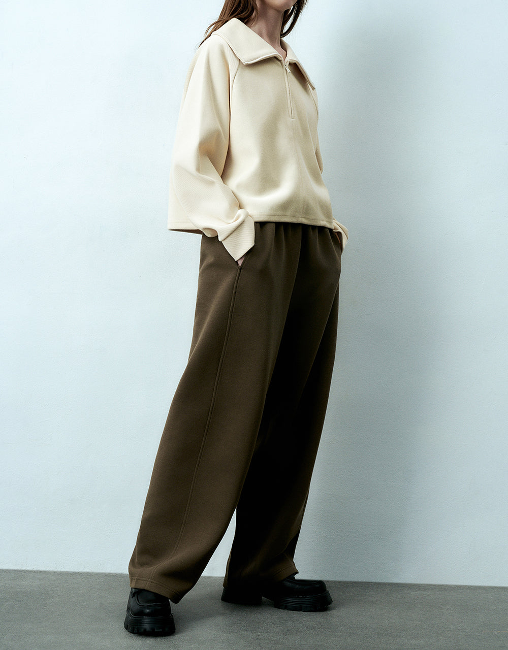 Elastic Waist Knitted Wide-Leg Pants