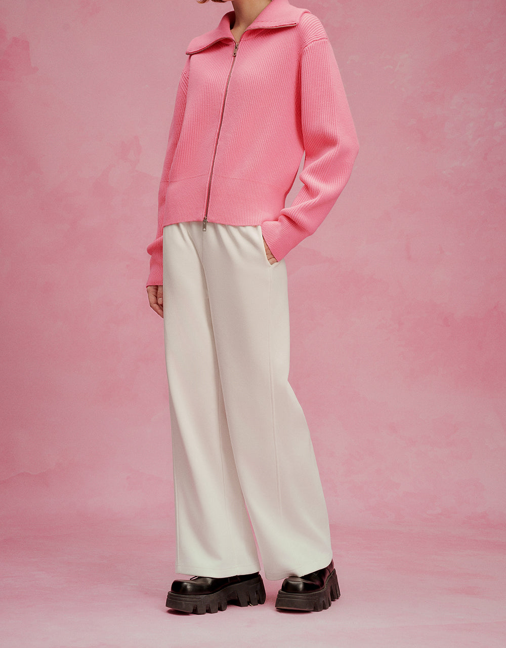 Elastic Waist Knitted Wide-Leg Pants