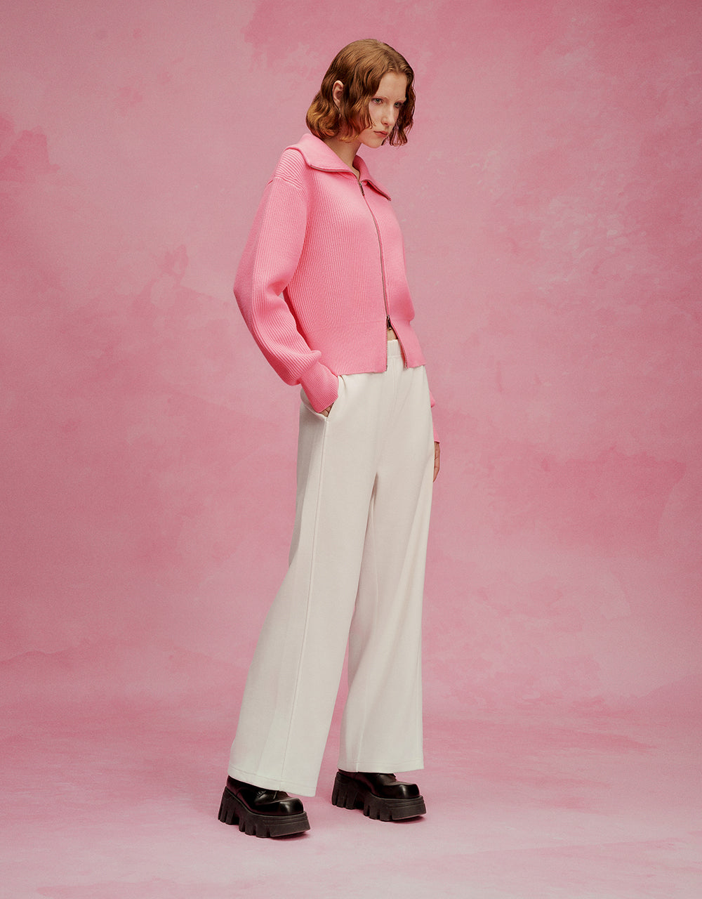 Elastic Waist Knitted Wide-Leg Pants