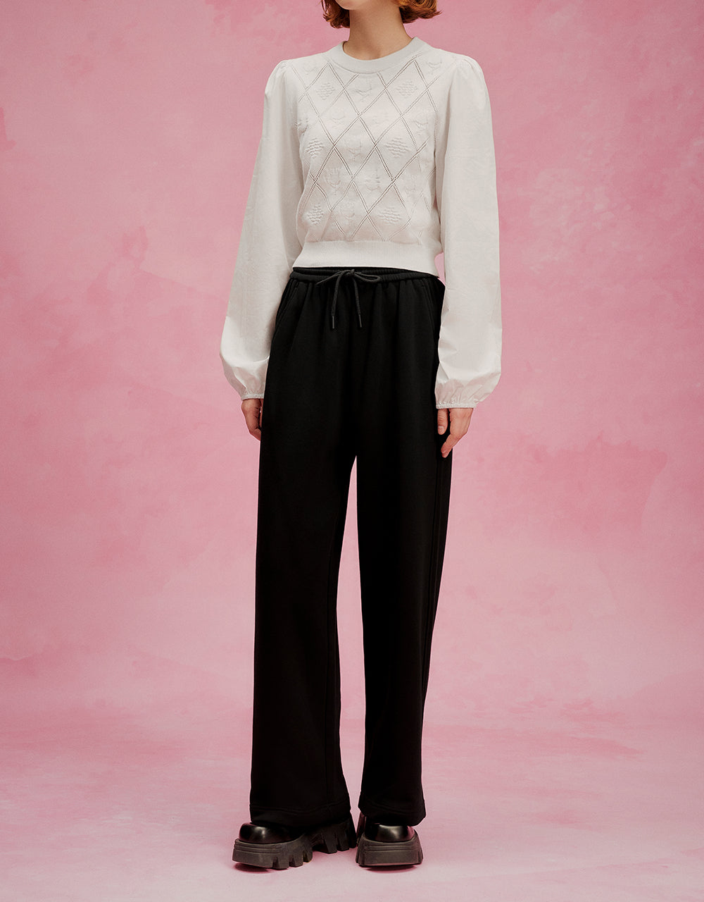 Drawstring Waist Knitted Wide-Leg Pants