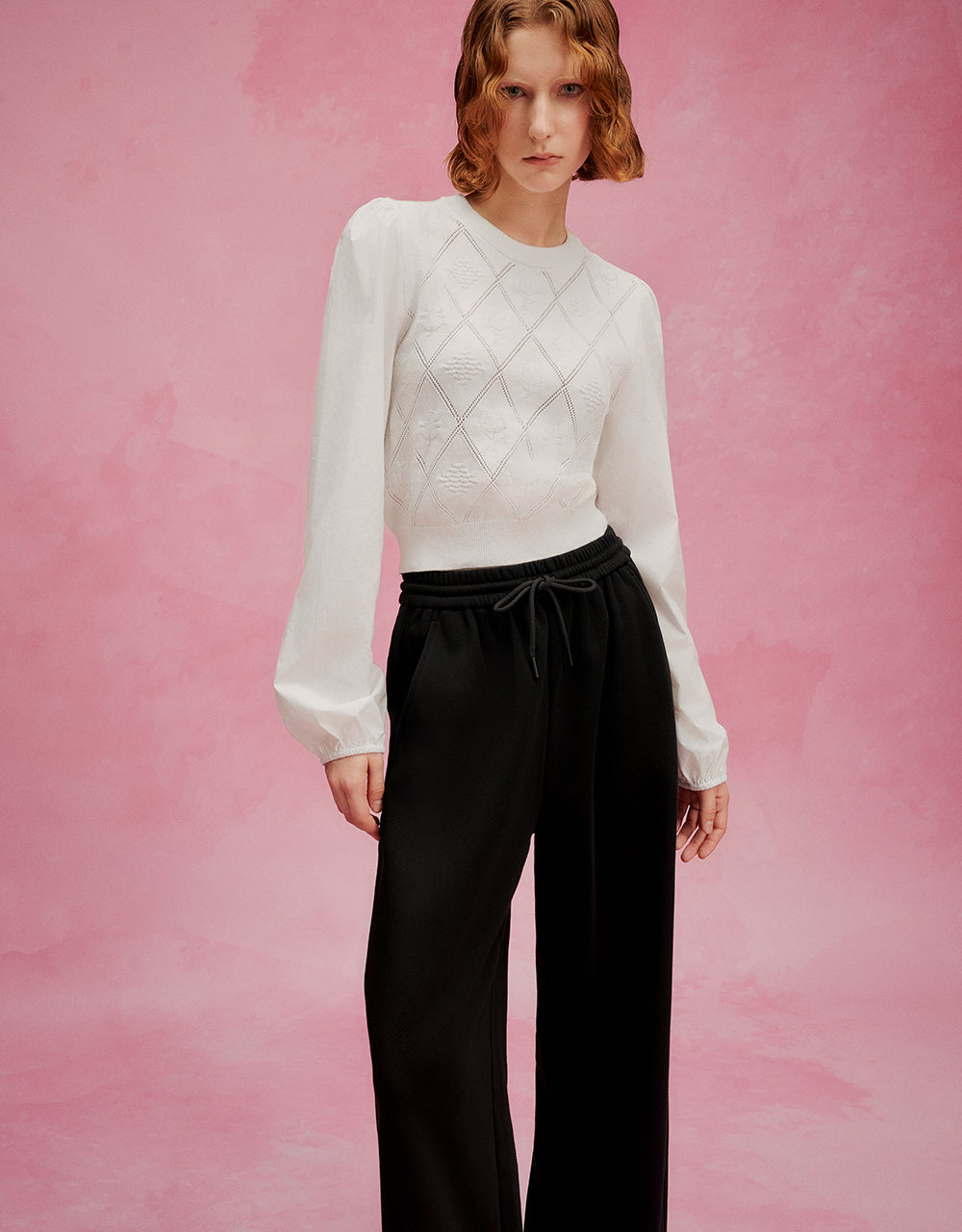 Drawstring Waist Knitted Wide-Leg Pants