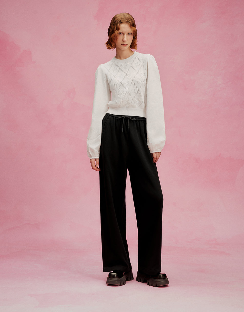 Drawstring Waist Knitted Wide-Leg Pants