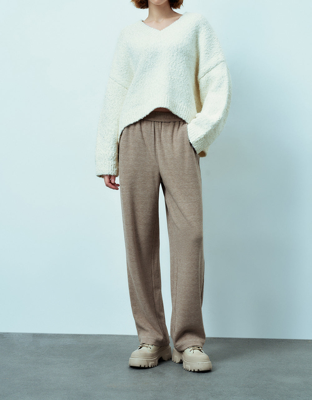 Elastic Waist Knitted Straight Pants