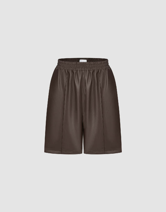 Vegan Leather Elastic Waist Shorts