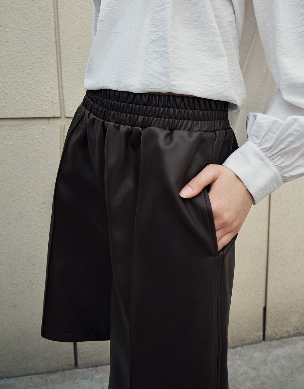 Vegan Leather Elastic Waist Shorts