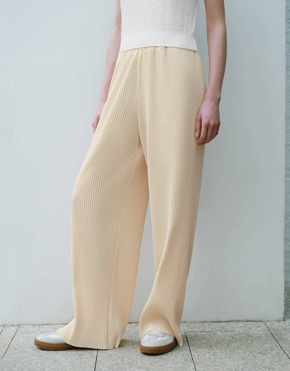 Elastic Waist Knitted Wide-Leg Pants