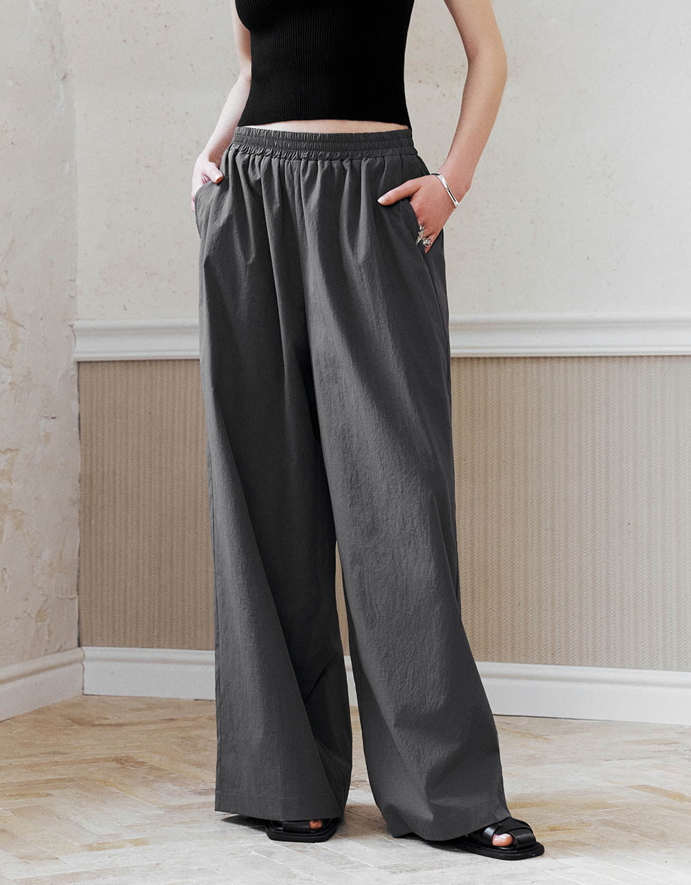 Elastic Waist Wide-Leg Pants