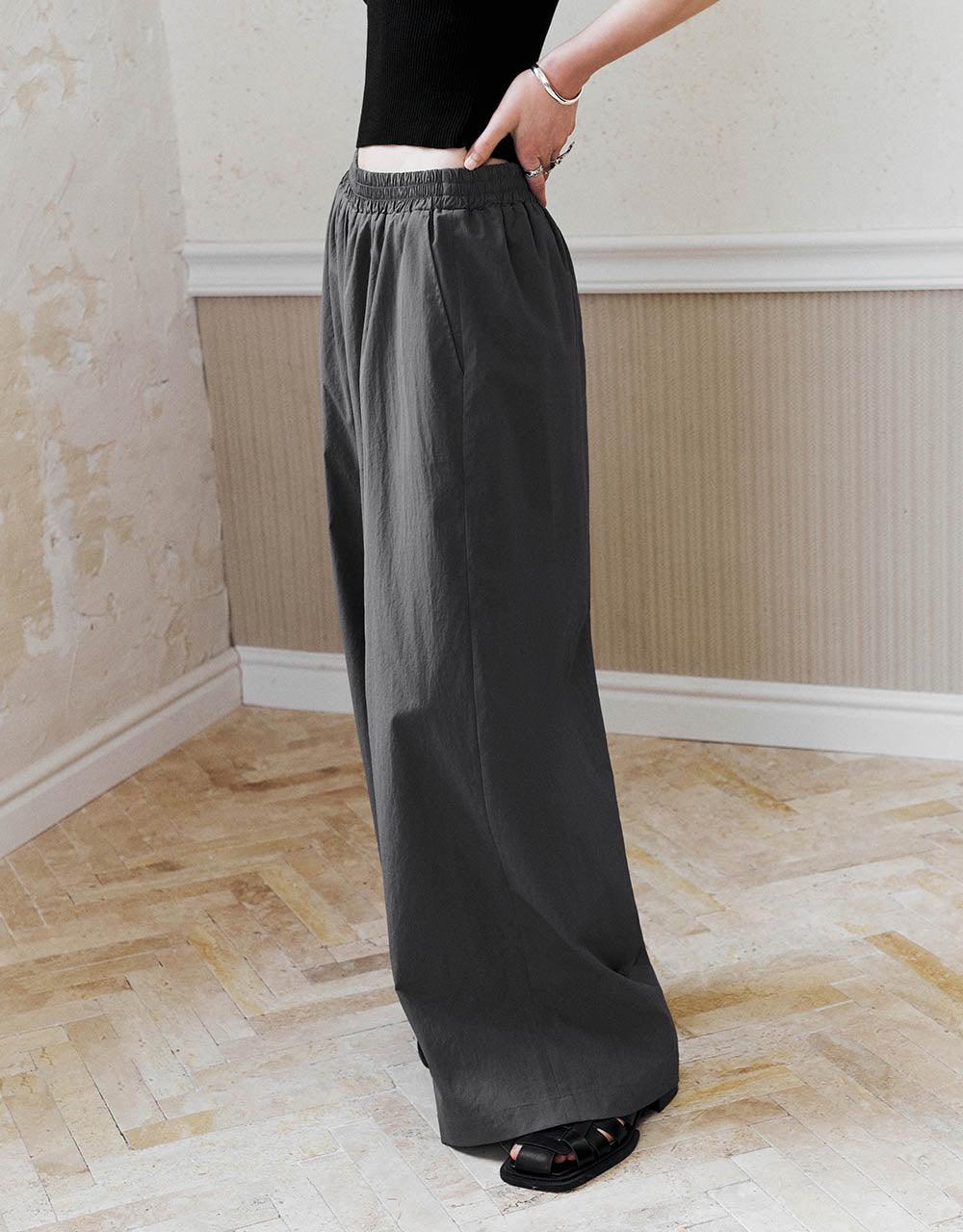 Elastic Waist Wide-Leg Pants