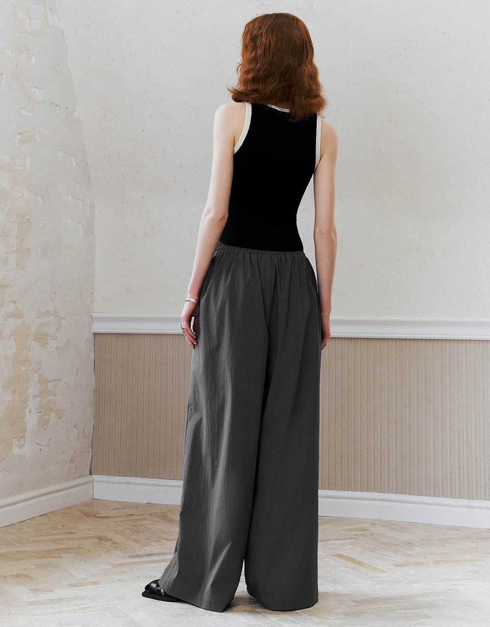 Elastic Waist Wide-Leg Pants