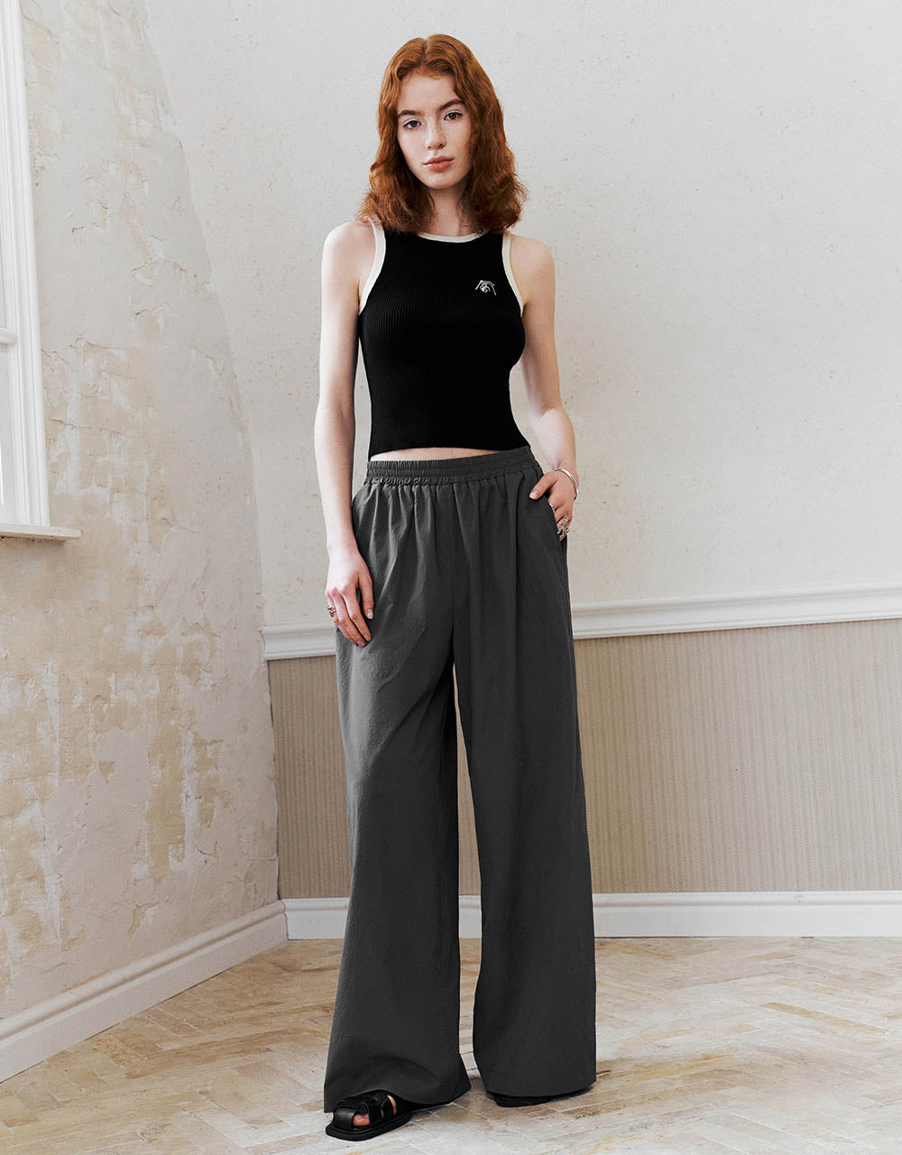 Elastic Waist Wide-Leg Pants