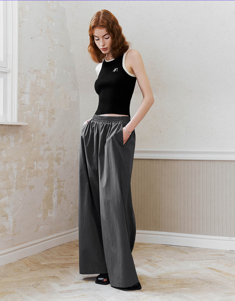 Elastic Waist Wide-Leg Pants