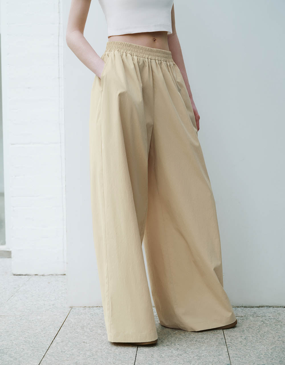 Elastic Waist Wide-Leg Pants