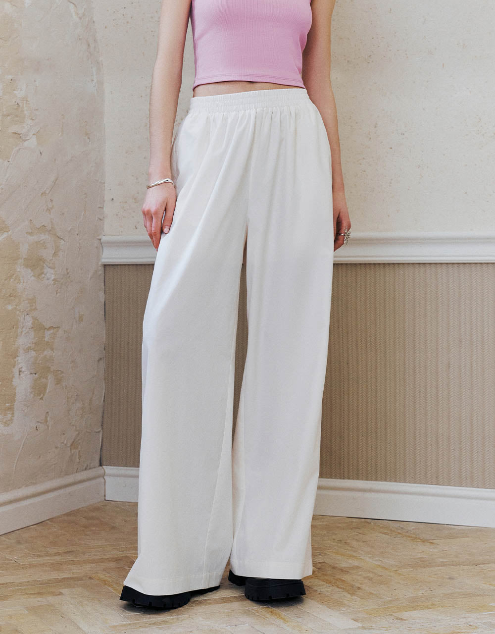 Elastic Waist Wide-Leg Pants