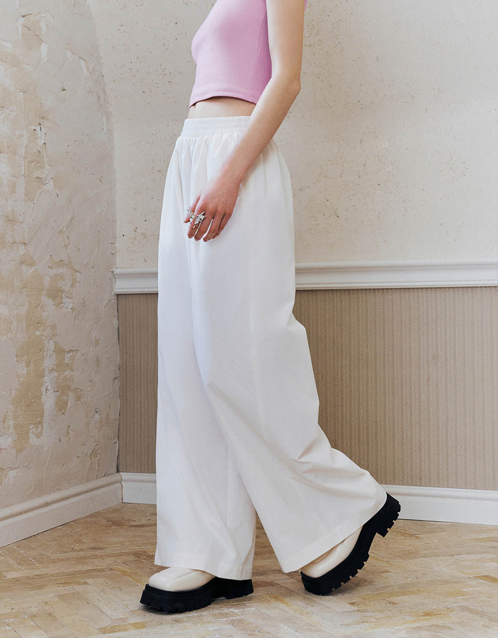 Elastic Waist Wide-Leg Pants