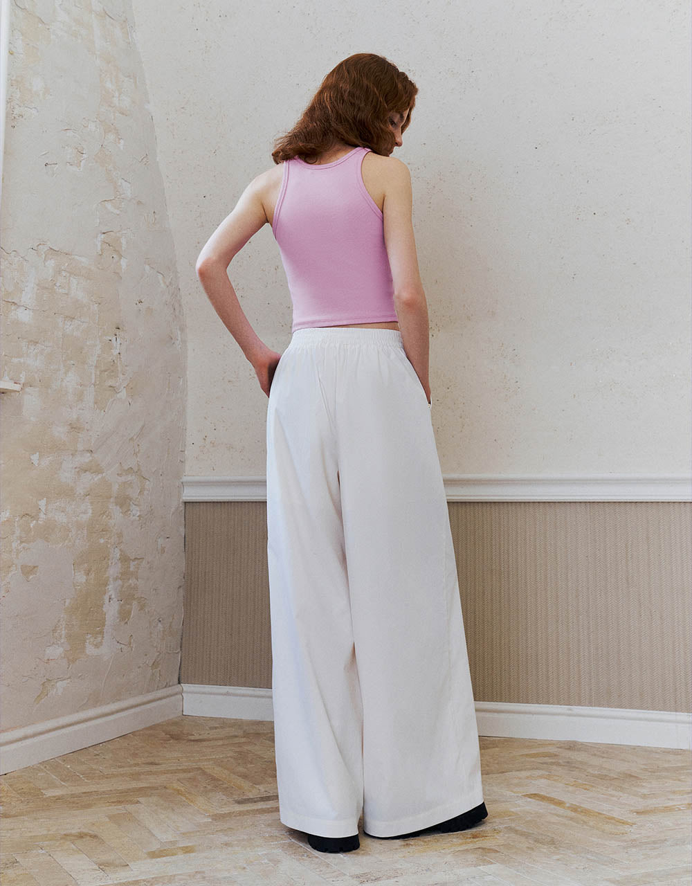 Elastic Waist Wide-Leg Pants