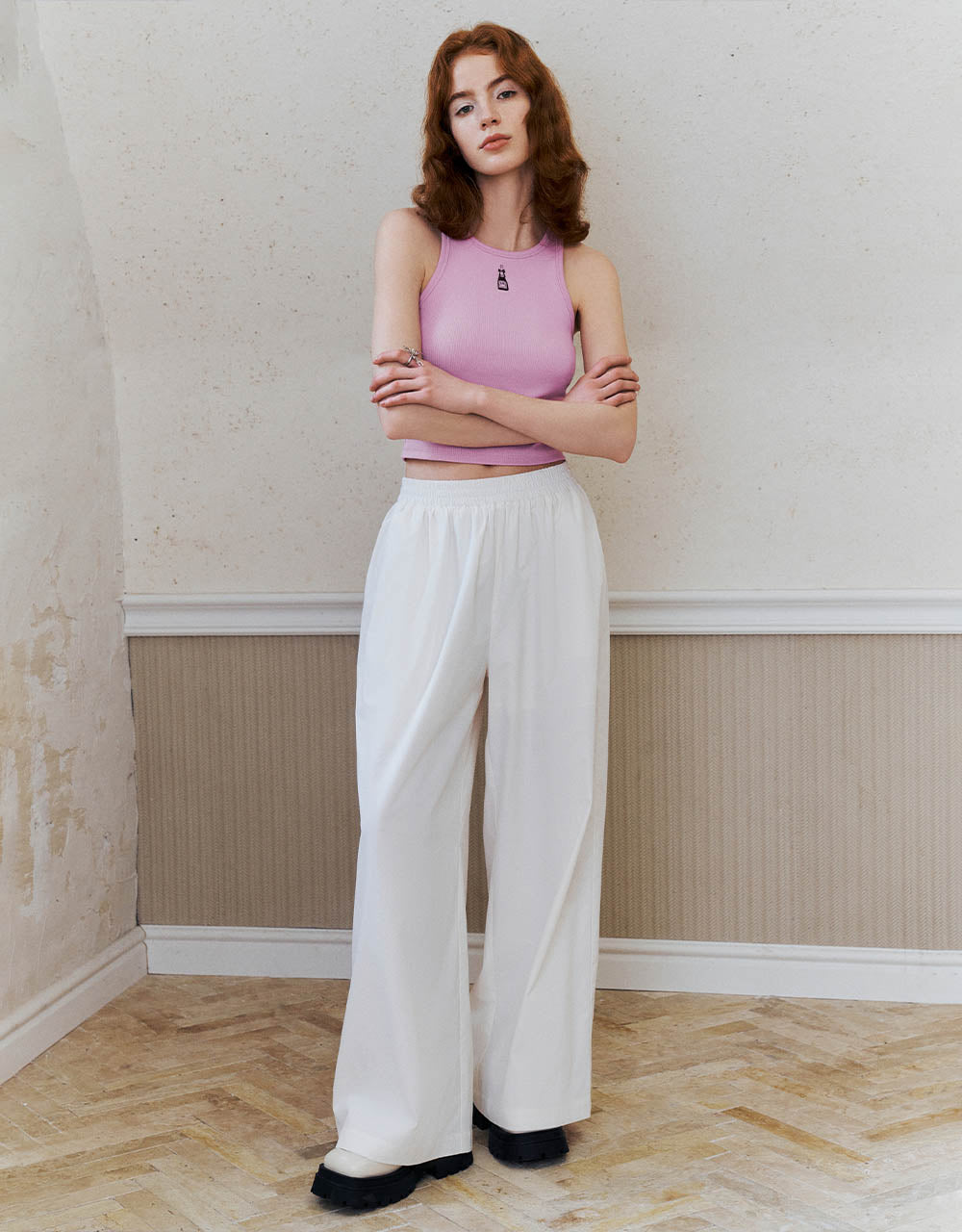 Elastic Waist Wide-Leg Pants