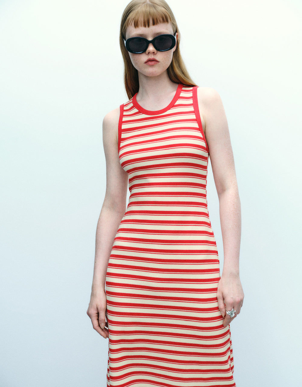 Striped Sleeveless Crew Neck Straight Dress