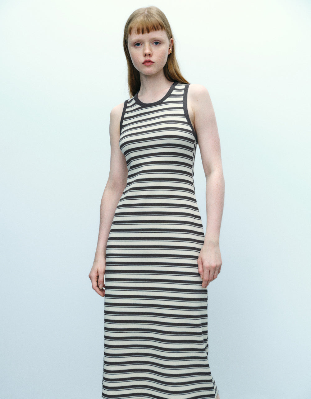 Striped Sleeveless Crew Neck Straight Dress