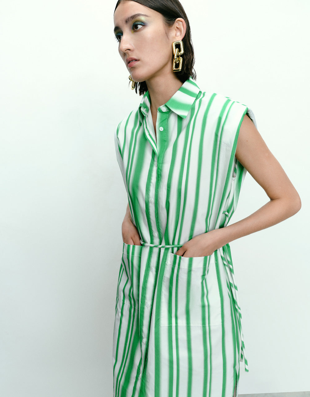 Striped Sleeveless Shirt Dress