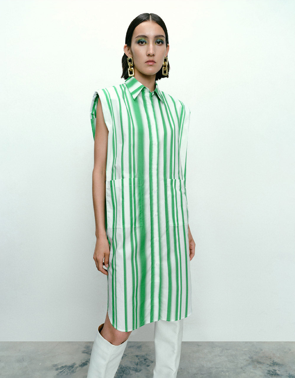 Striped Sleeveless Shirt Dress