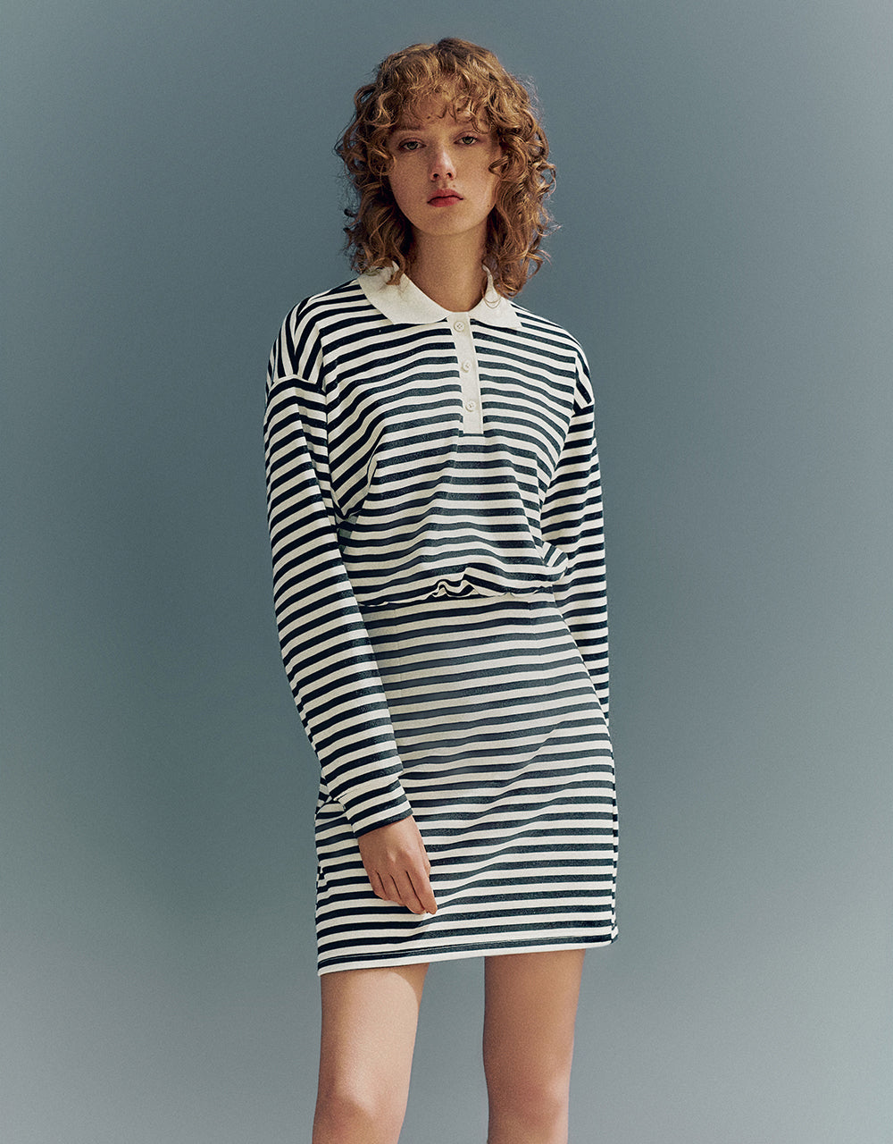 Button Half Placket Knitted Dress