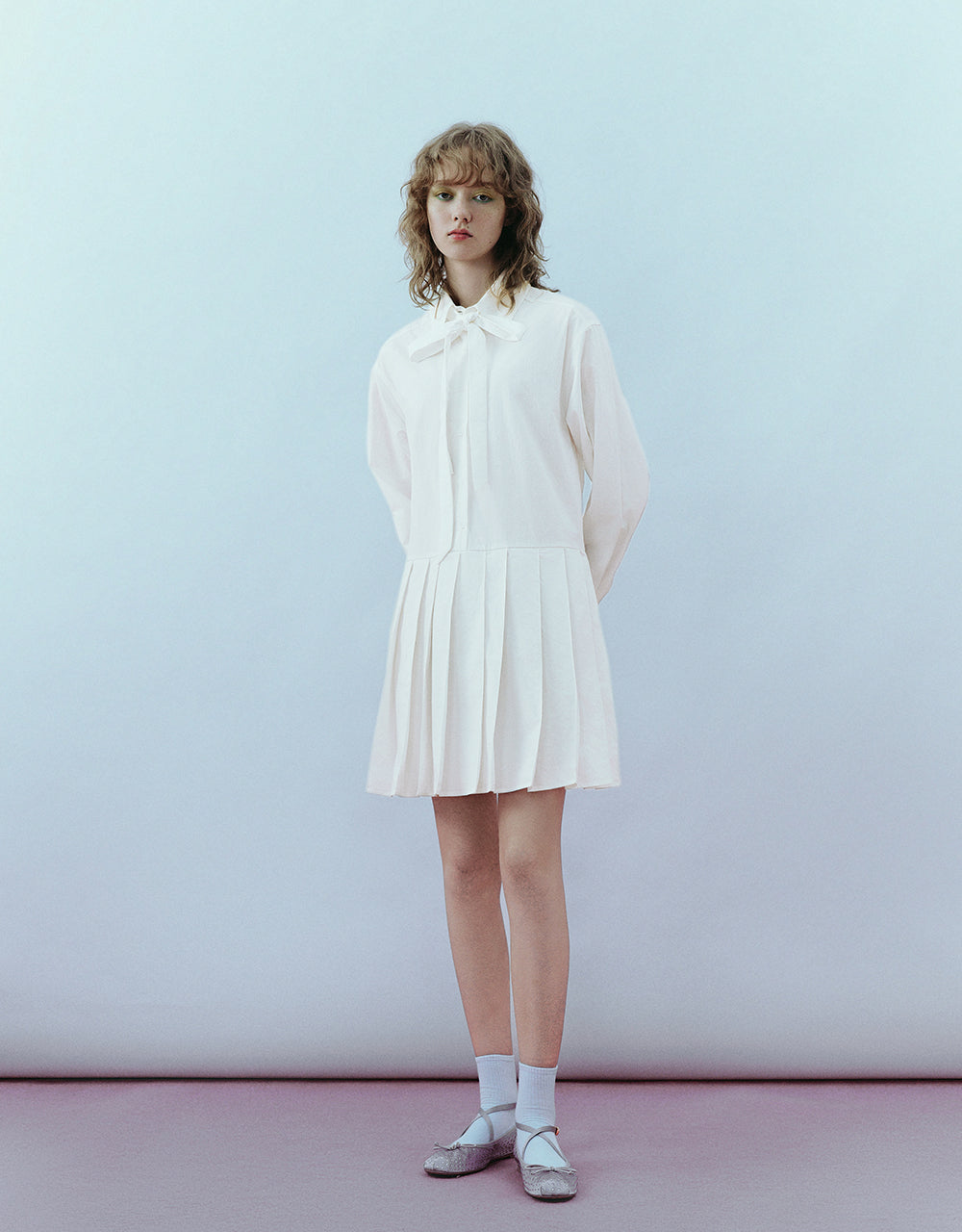 Pleated Straight Shirt Dress