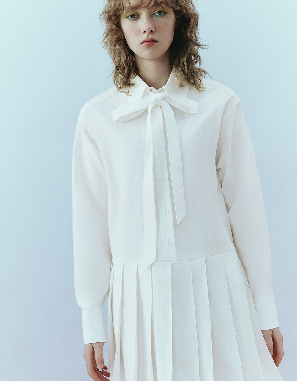 Pleated Straight Shirt Dress