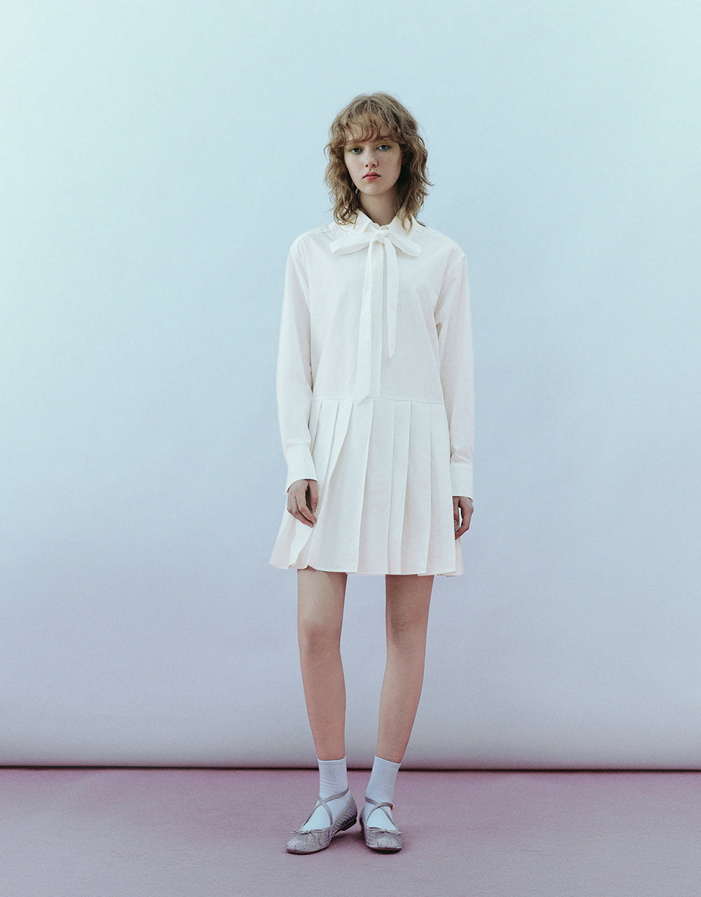 Pleated Straight Shirt Dress