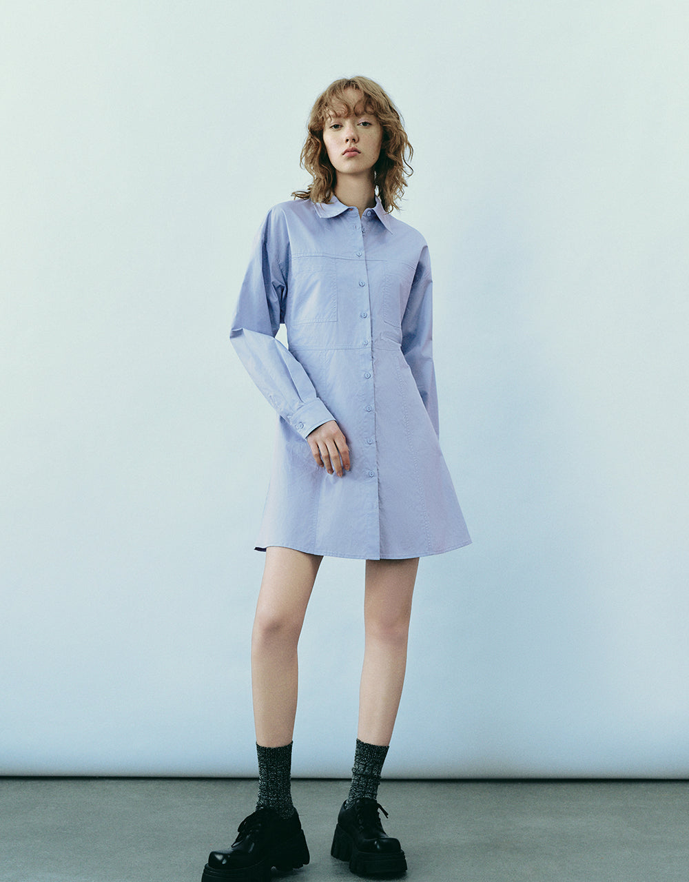 Drop Shoulder Sleeve Skater Shirt Dress