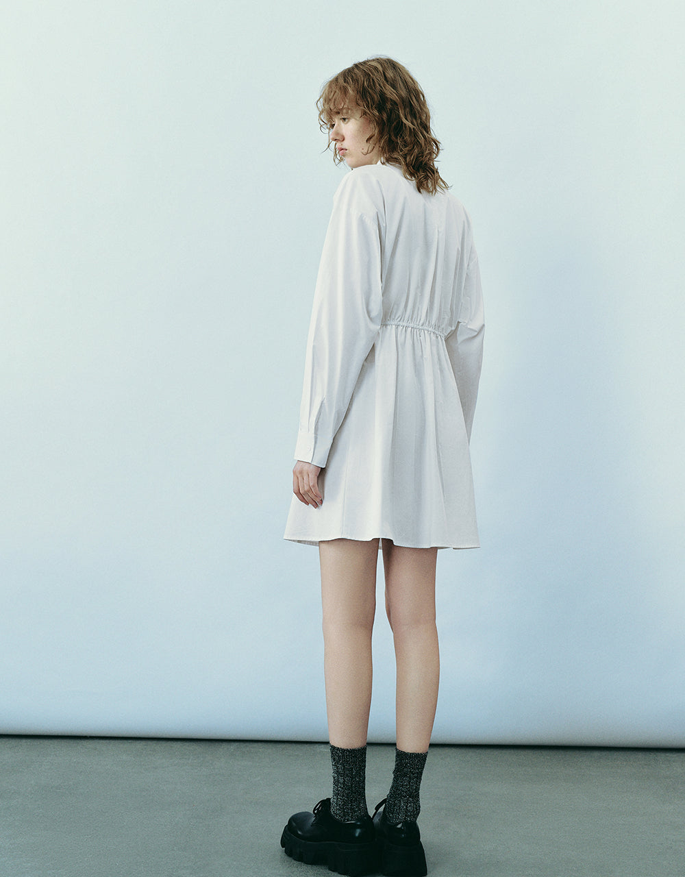 Drop Shoulder Sleeve Skater Shirt Dress