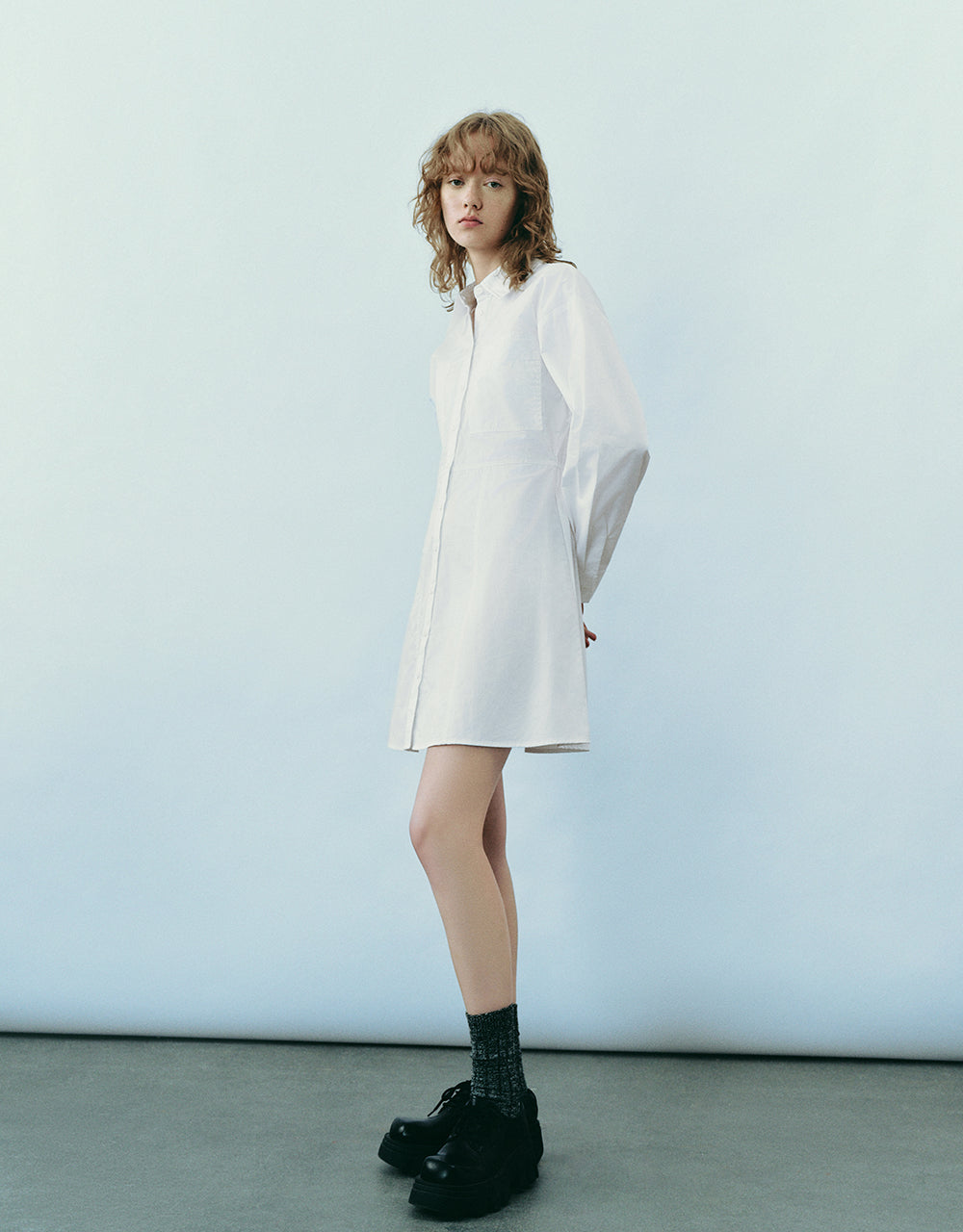 Drop Shoulder Sleeve Skater Shirt Dress