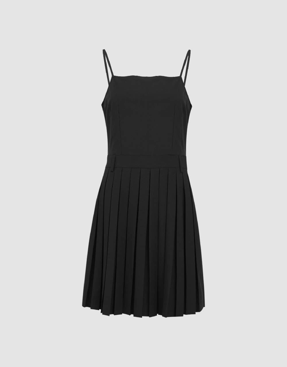 Pleated Square-cut Collar Straight Cami Dress