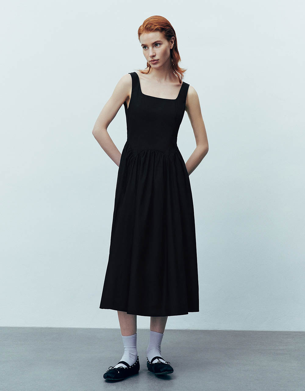 Sleeveless Square-cut Collar A-Line Dress