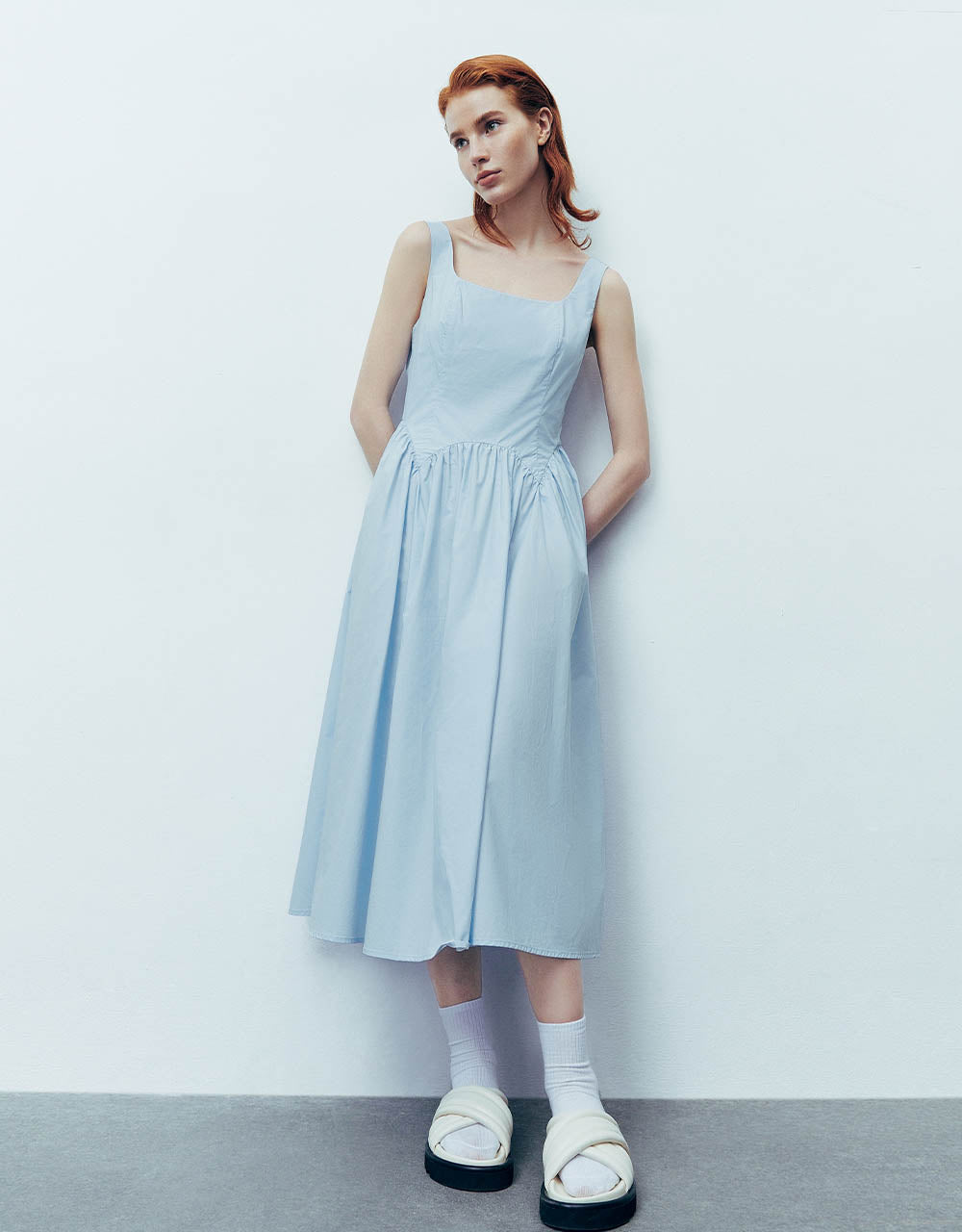 Sleeveless Square-cut Collar A-Line Dress