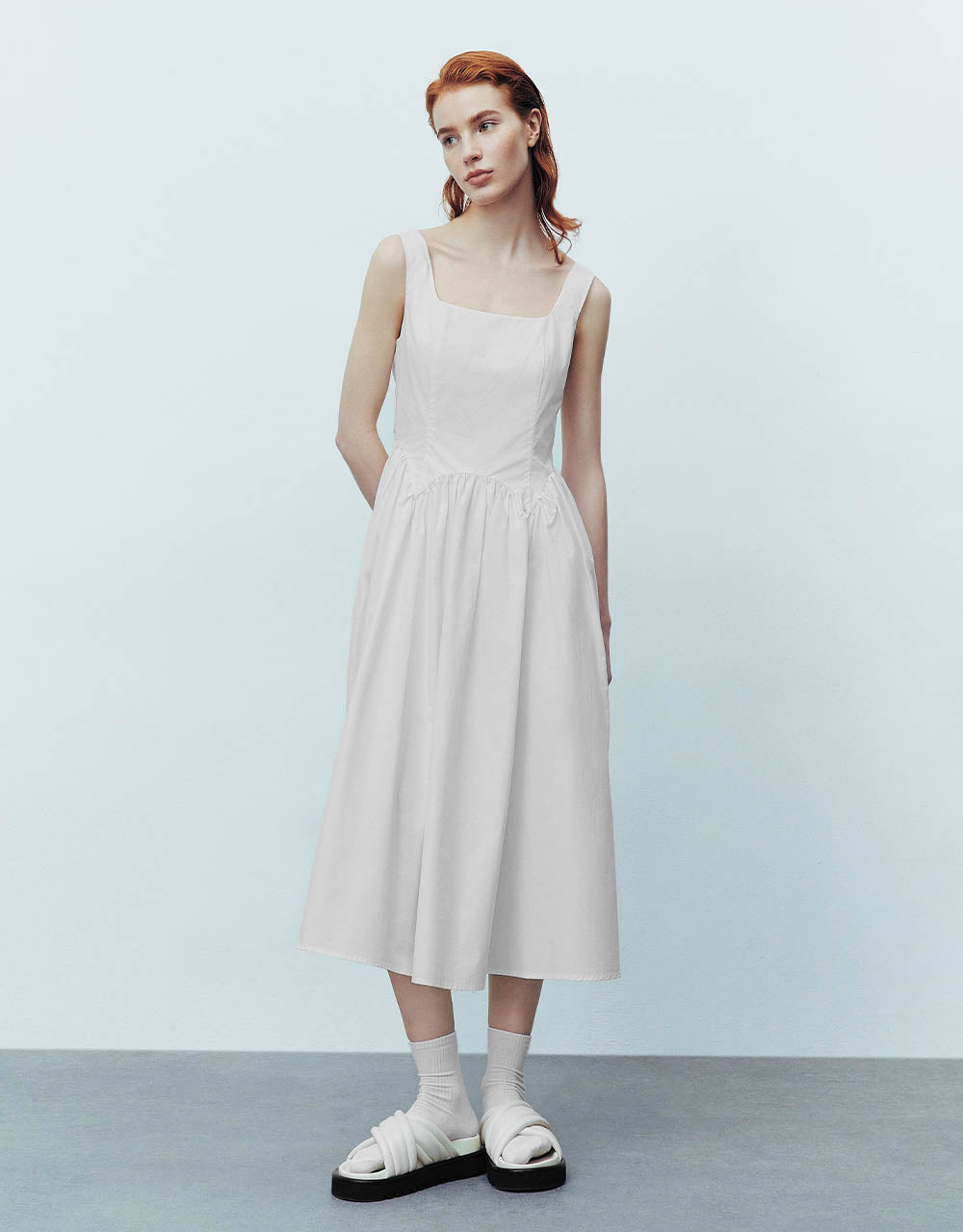 Sleeveless Square-cut Collar A-Line Dress