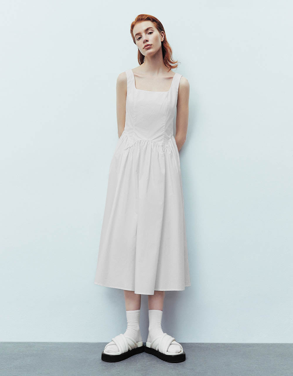 Sleeveless Square-cut Collar A-Line Dress