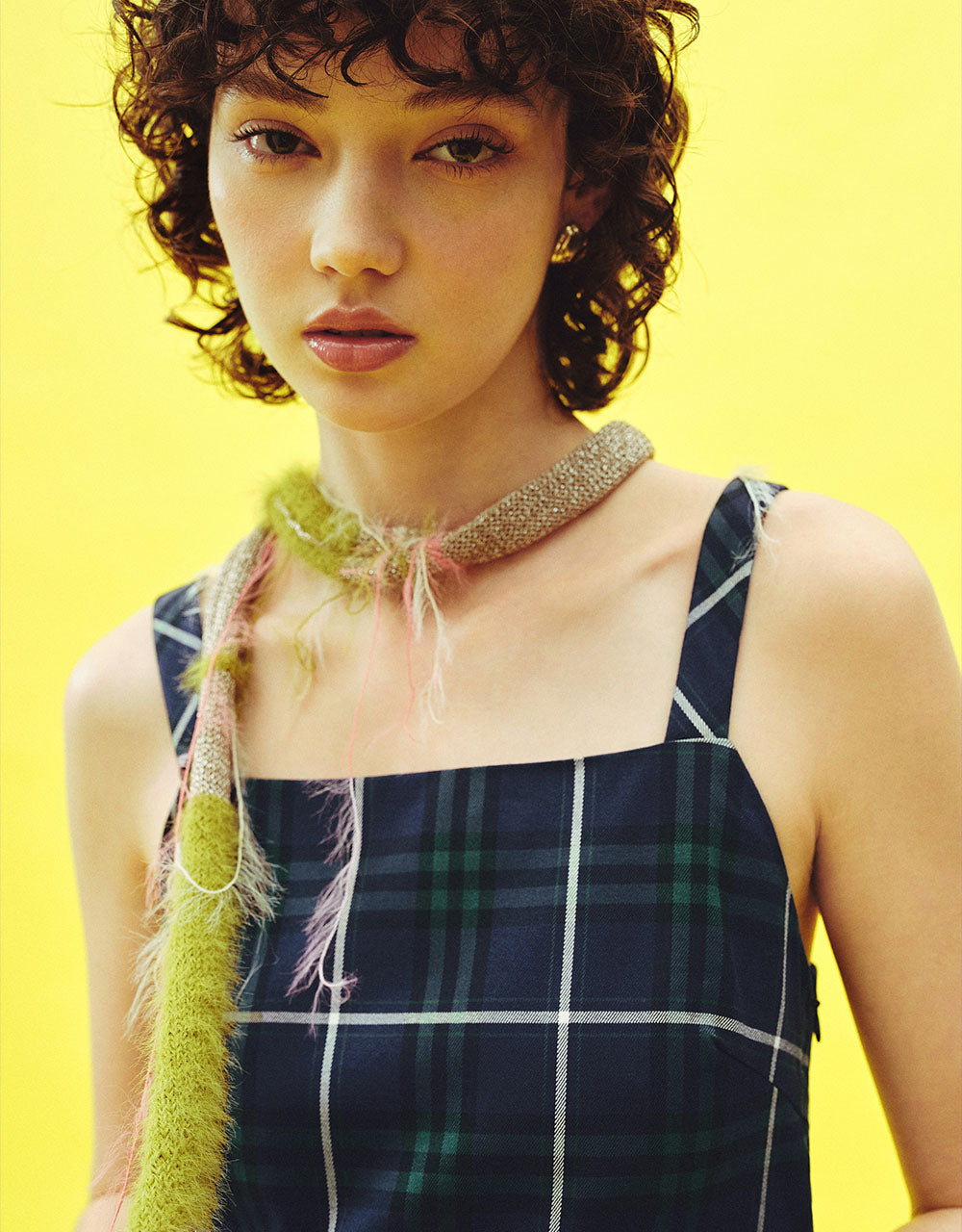 Plaid Sleeveless Square-cut Collar A-Line Dress