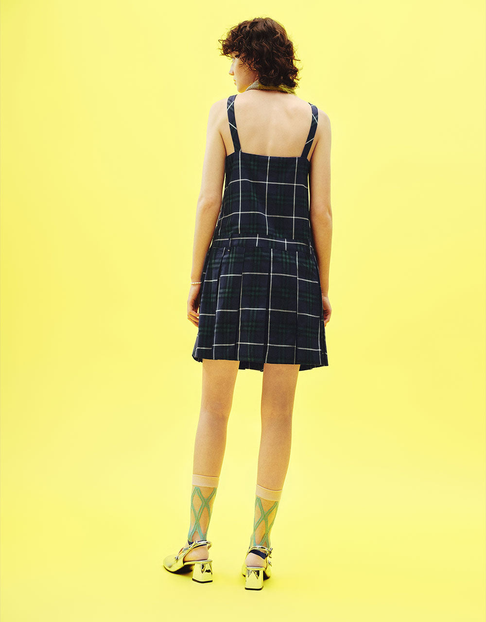 Plaid Sleeveless Square-cut Collar A-Line Dress