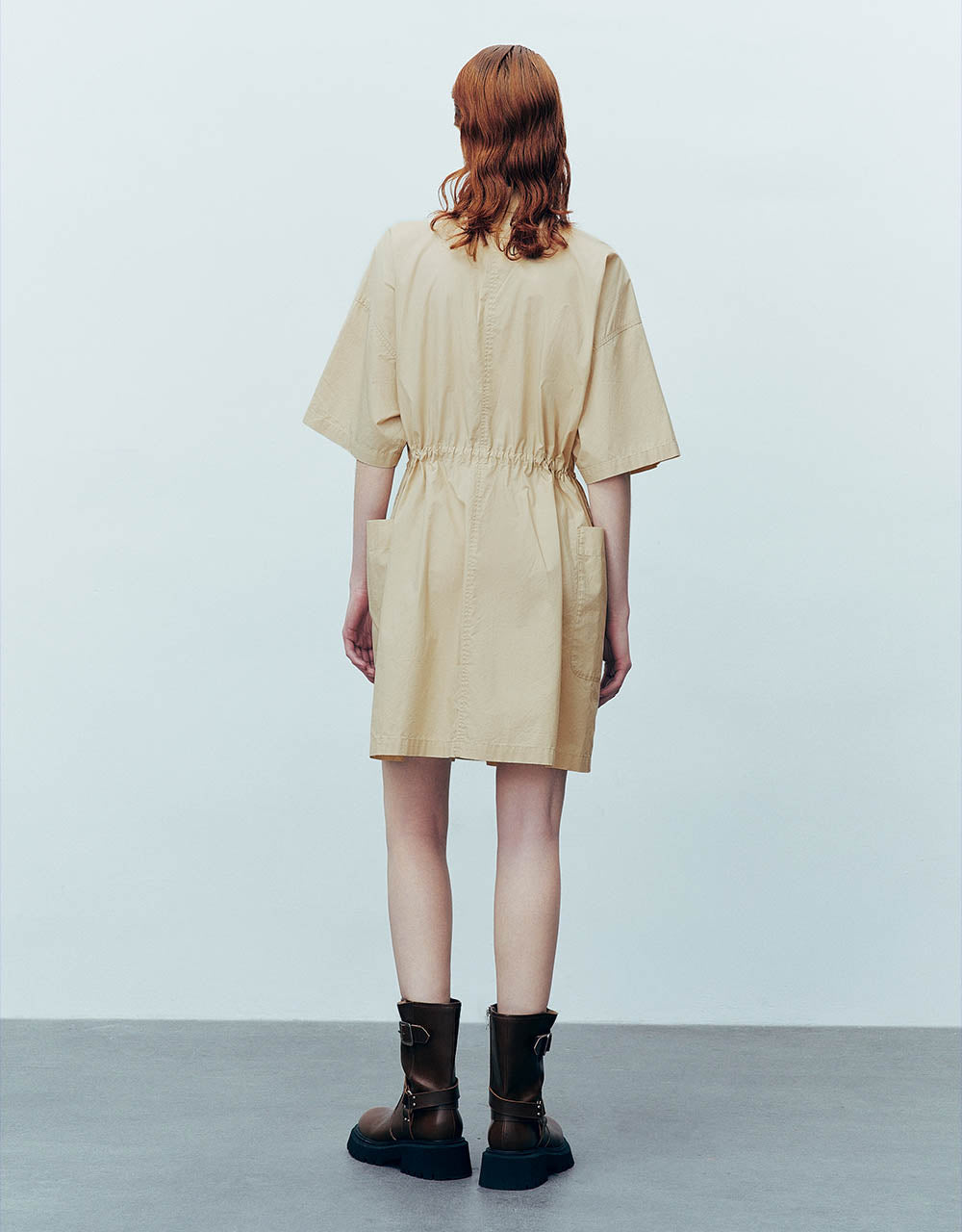 Elastic Waist Straight Shirt Dress