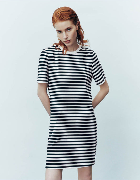 Striped Crew Neck Straight Dress