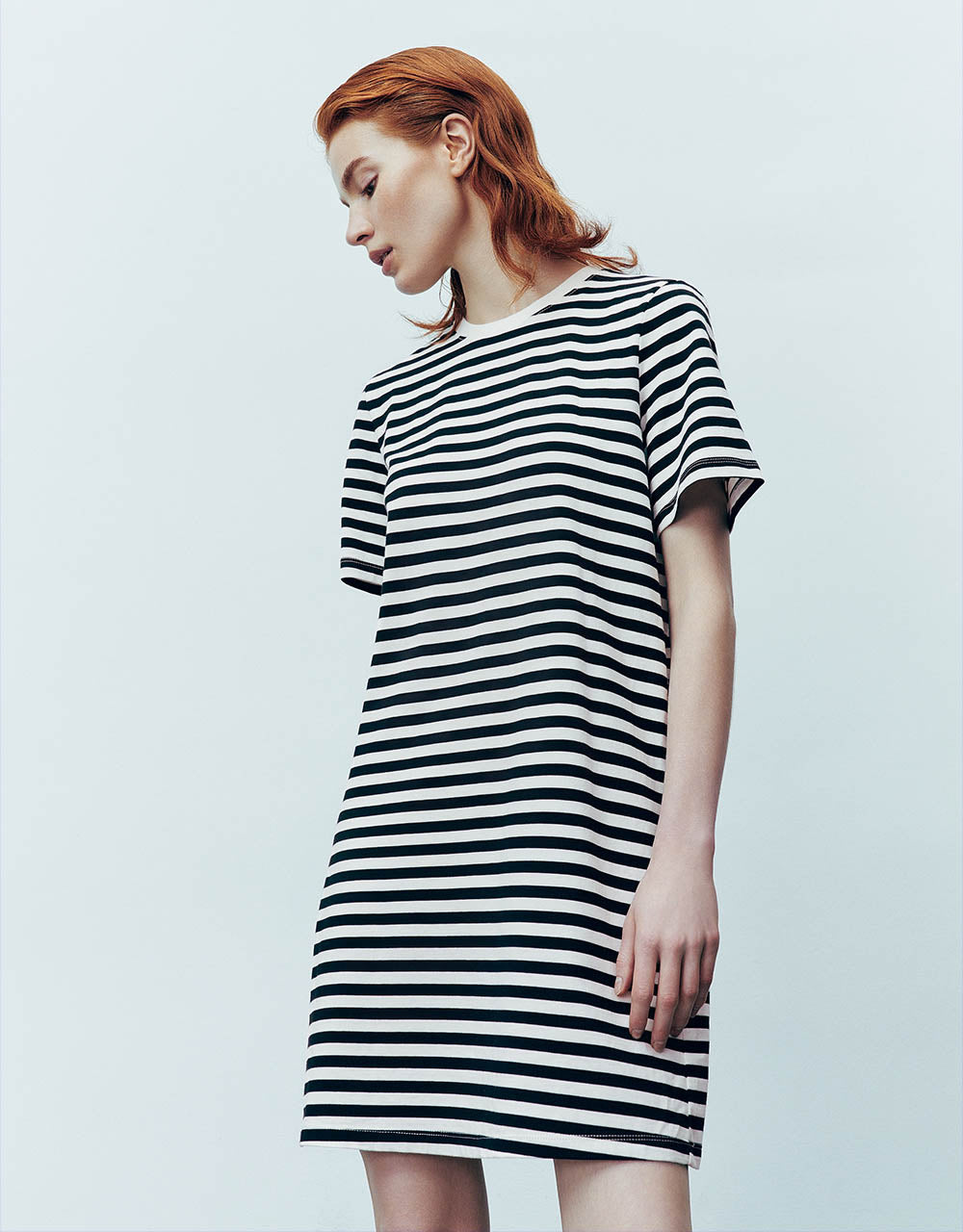 Striped Crew Neck Straight Dress