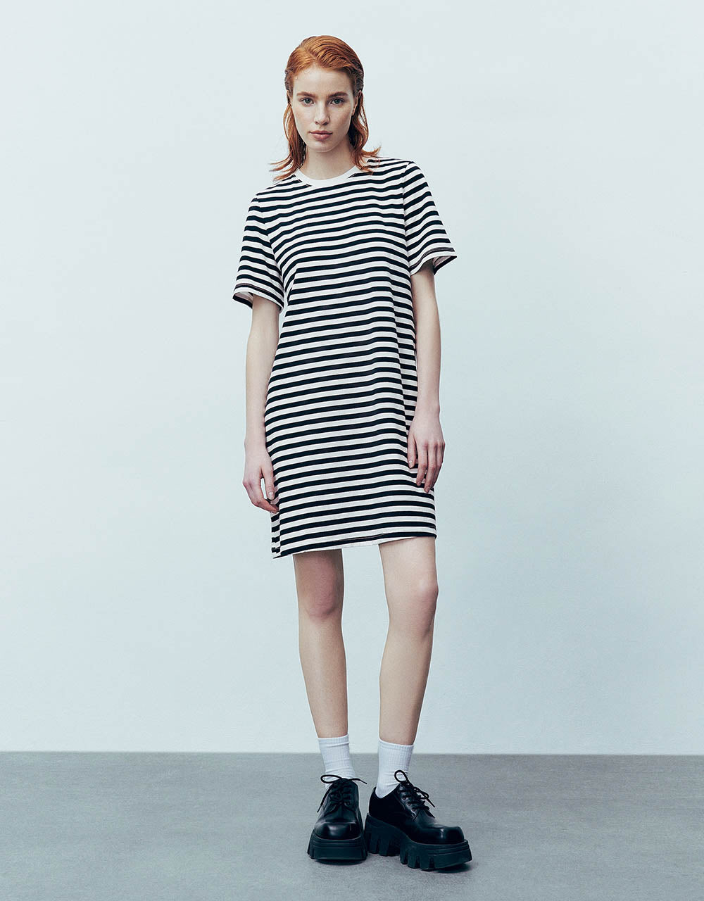 Striped Crew Neck Straight Dress