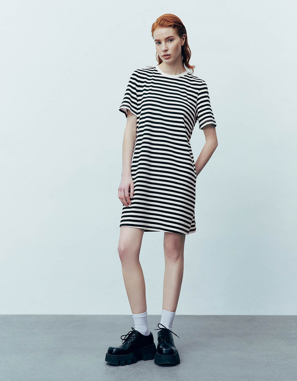 Striped Crew Neck Straight Dress