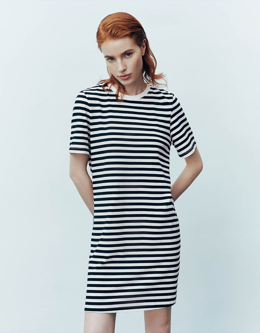 Striped Crew Neck Straight Dress