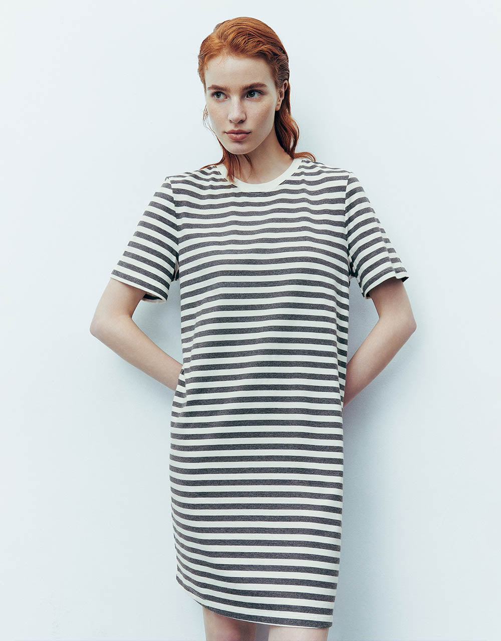 Striped Crew Neck Straight Dress