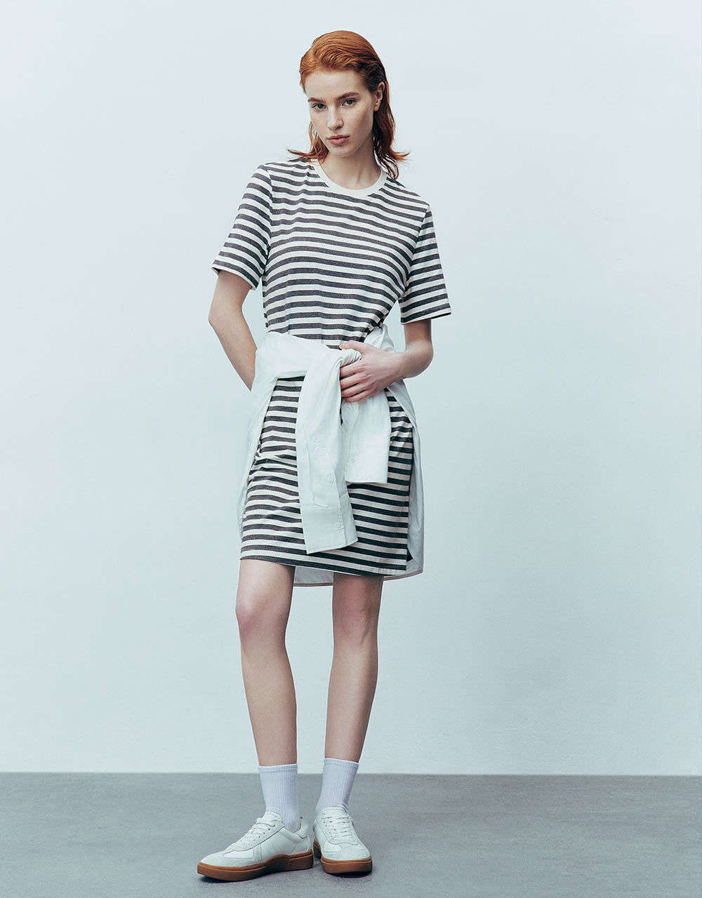 Striped Crew Neck Straight Dress